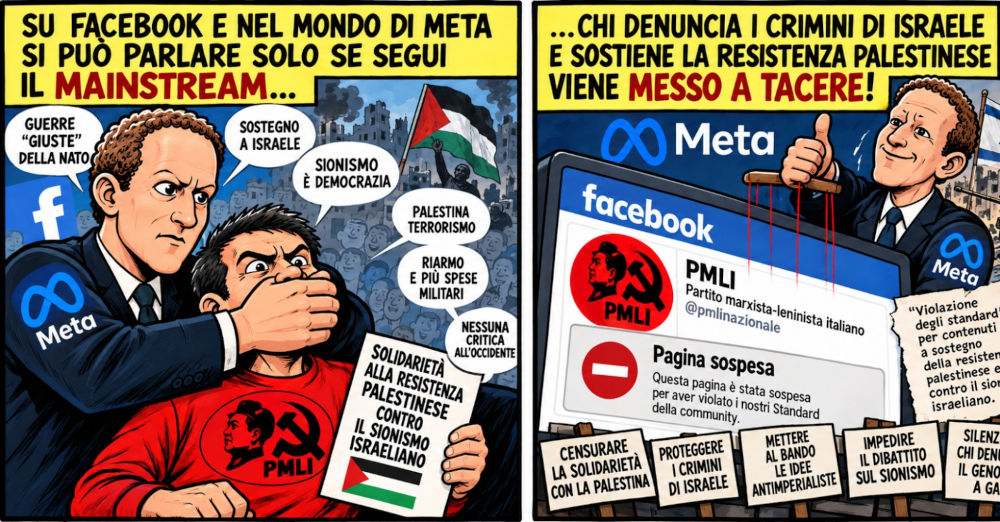 Meta sospende la pagina nazionale facebook del PMLI per aver pubblicato post sul 7 ottobre e a sostegno di Hamas